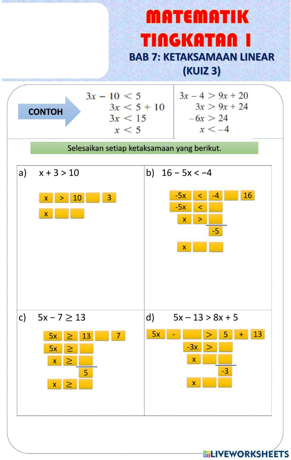 Bab 7: Ketaksamaan linear