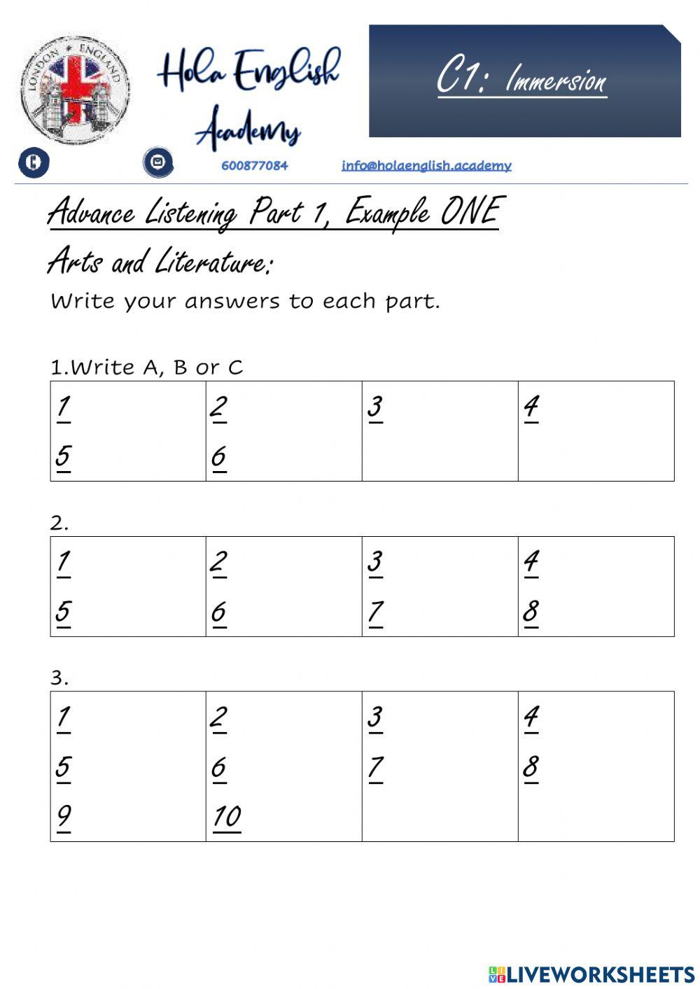 C1 Listening Part 1 eg1 Arts and Literature