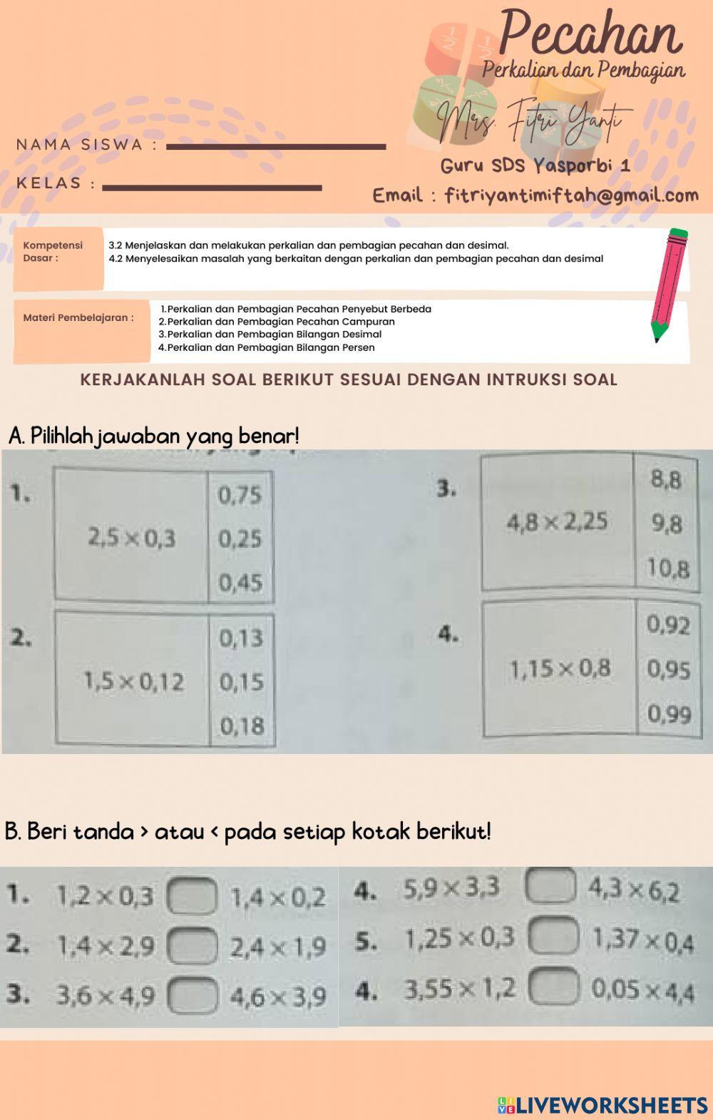 Perkalian Pecahan Desimal Perkalian Pecahan Desimal