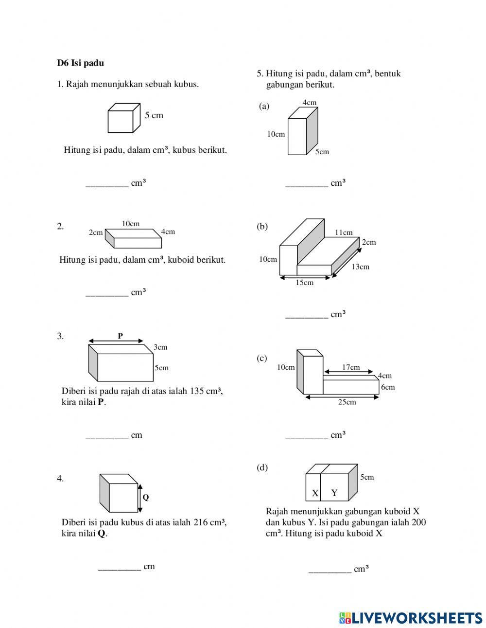 Matematik Tahun 6 : Ruang Isi padu