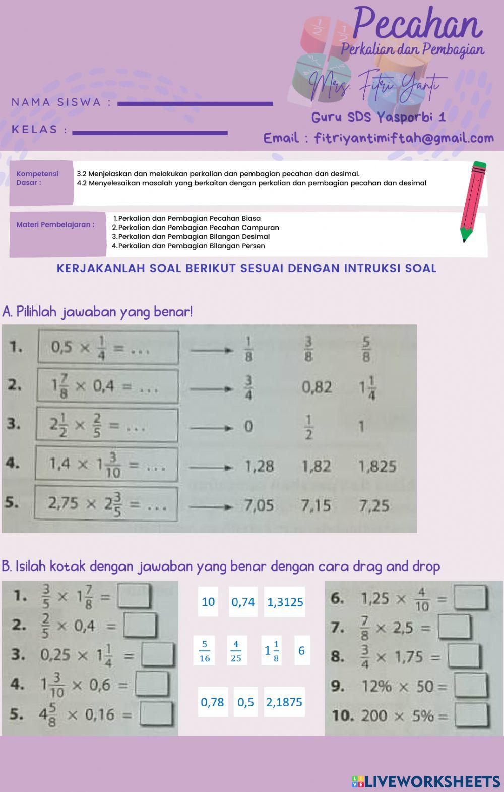 Perkalian Pecahan dan Desimal