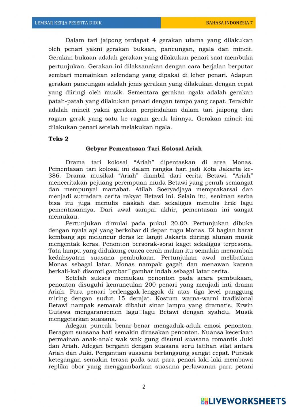 LKPD Bahasa Indonesia VII-3 Menelaah Struktur Deskripsi