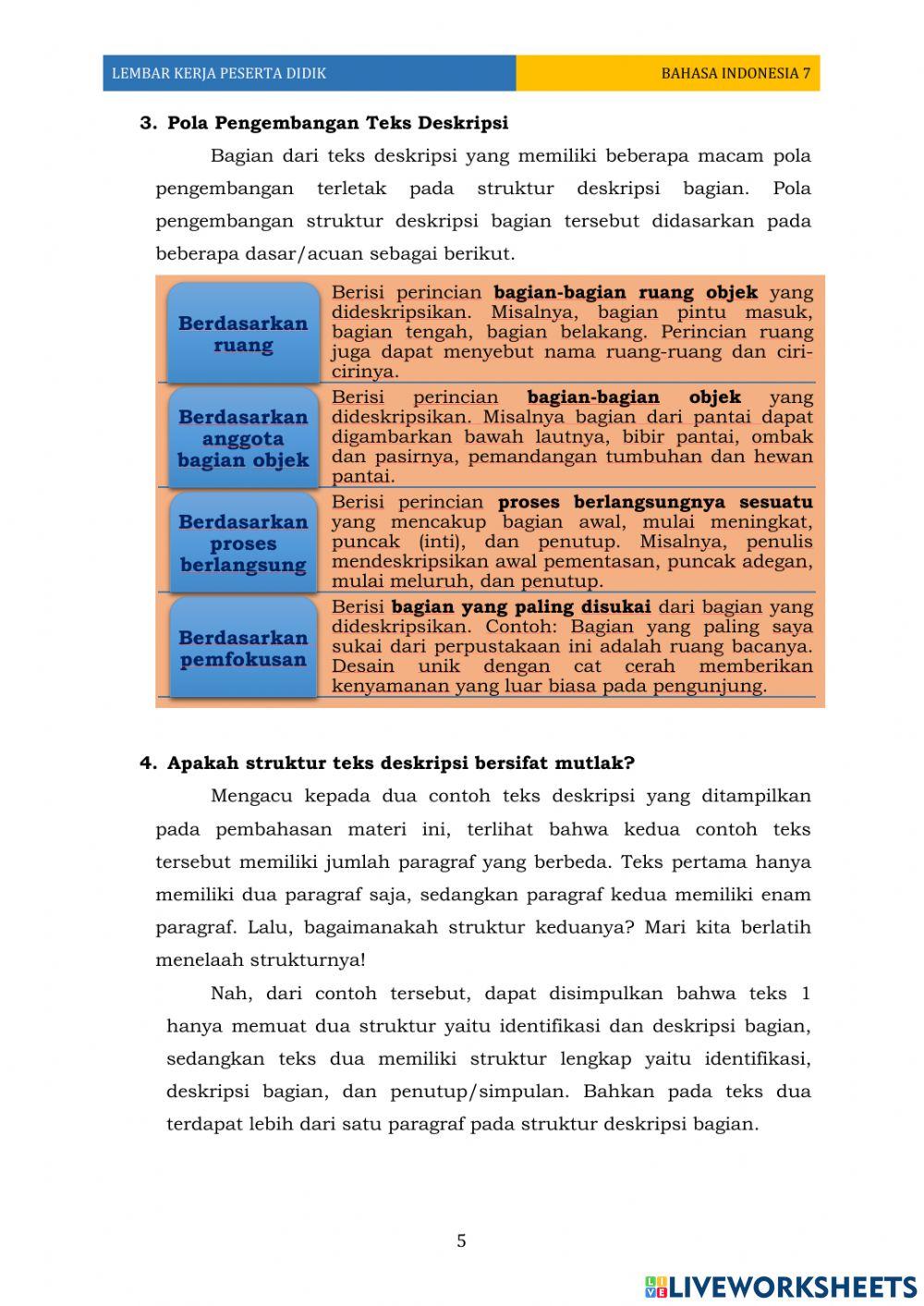 LKPD Bahasa Indonesia VII-3 Menelaah Struktur Deskripsi