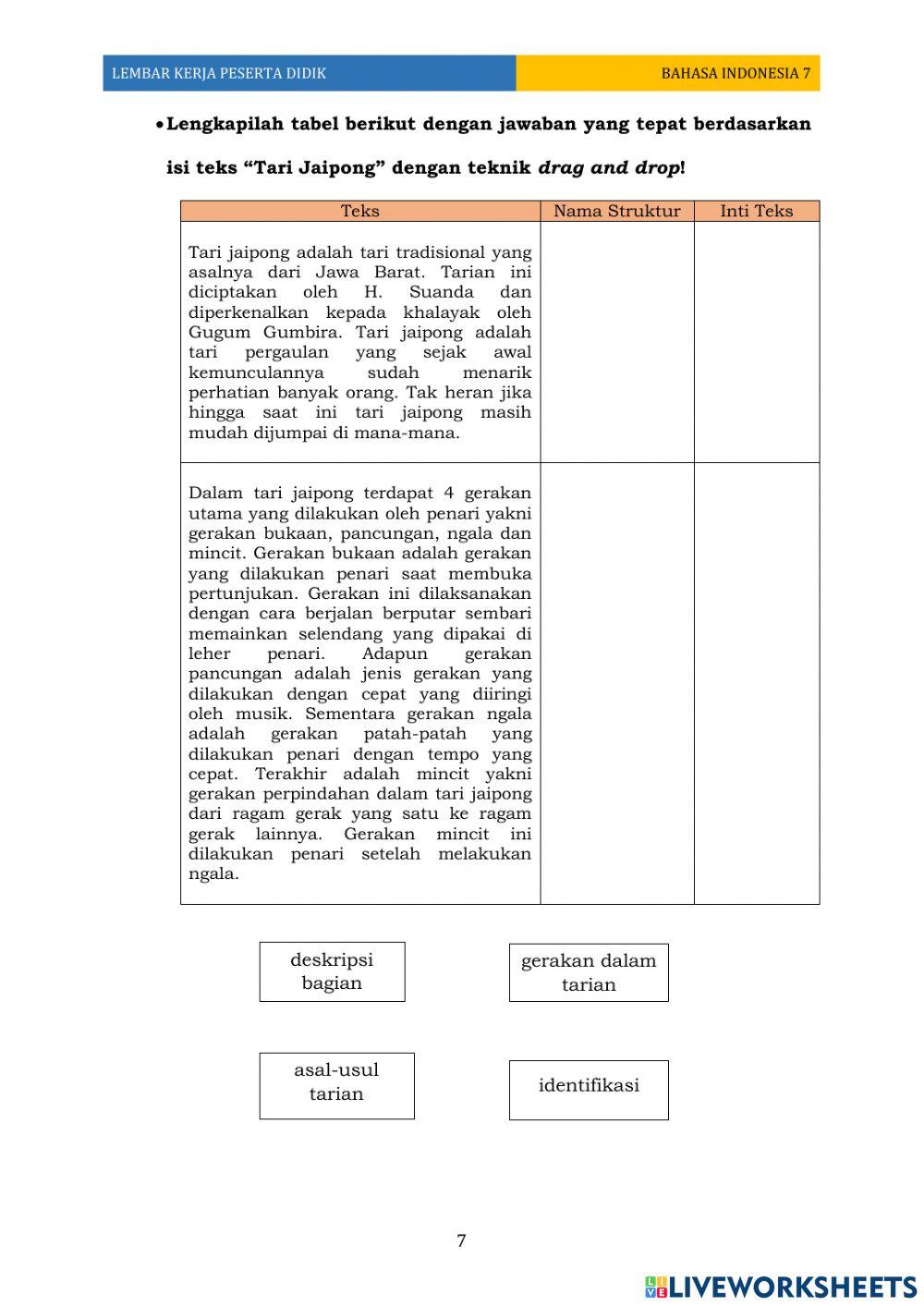 LKPD Bahasa Indonesia VII-3 Menelaah Struktur Deskripsi