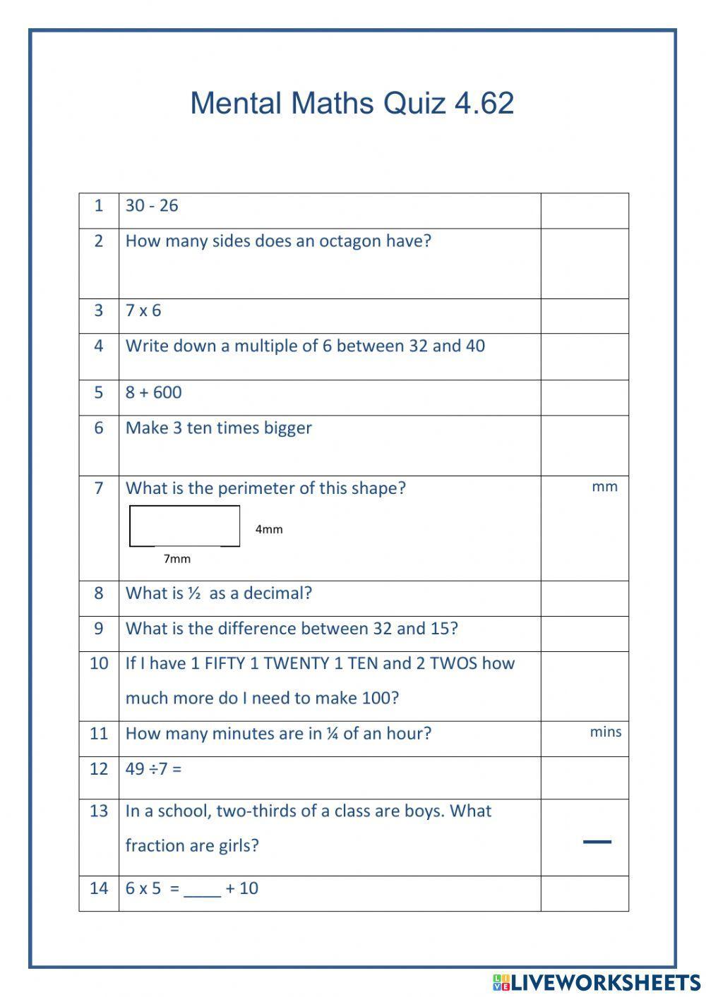 Mental Maths 4.62