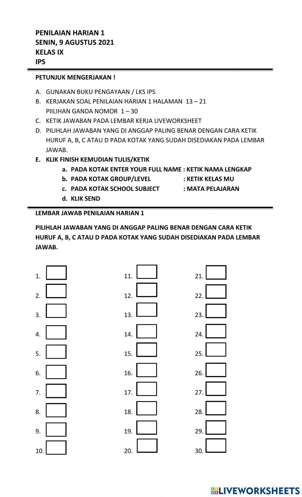Ips exercise for 9 | Live Worksheets