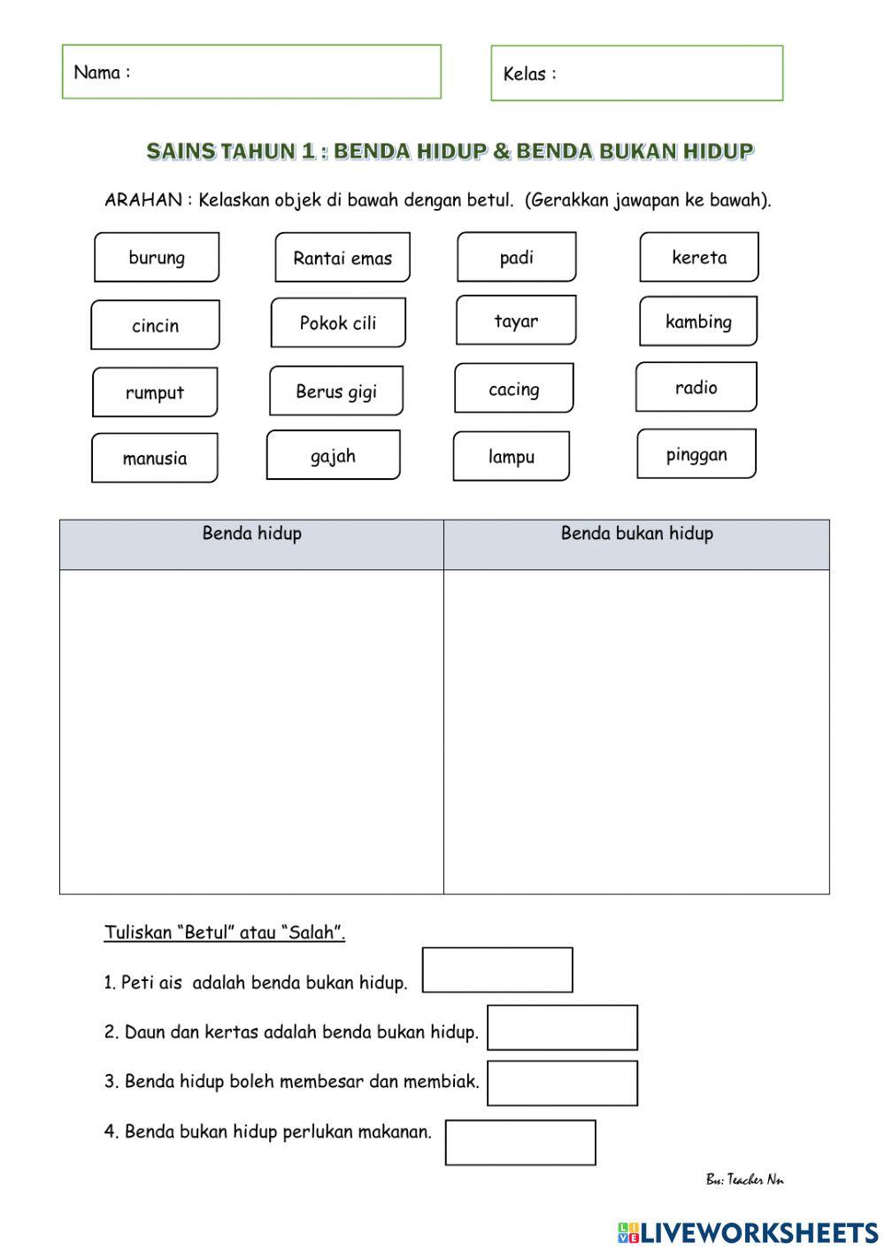 Benda Hidup - Benda Bukan Hidup
