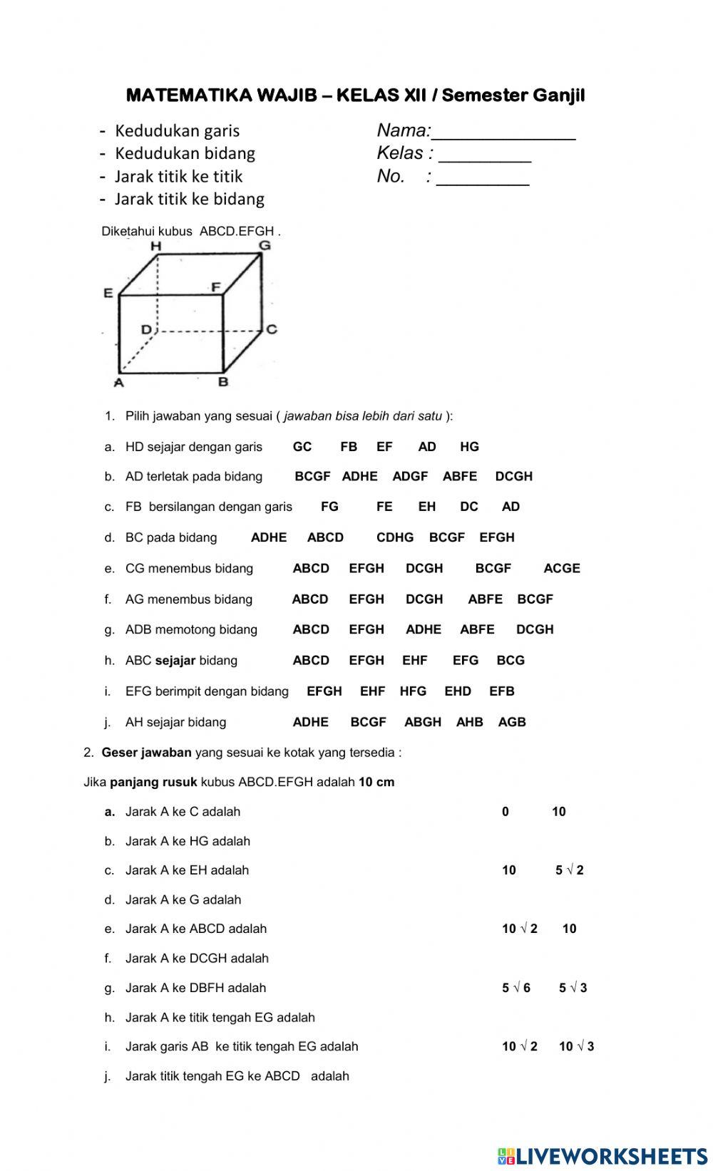Kedudukan Garis dan Jarak pada Dimensi 3