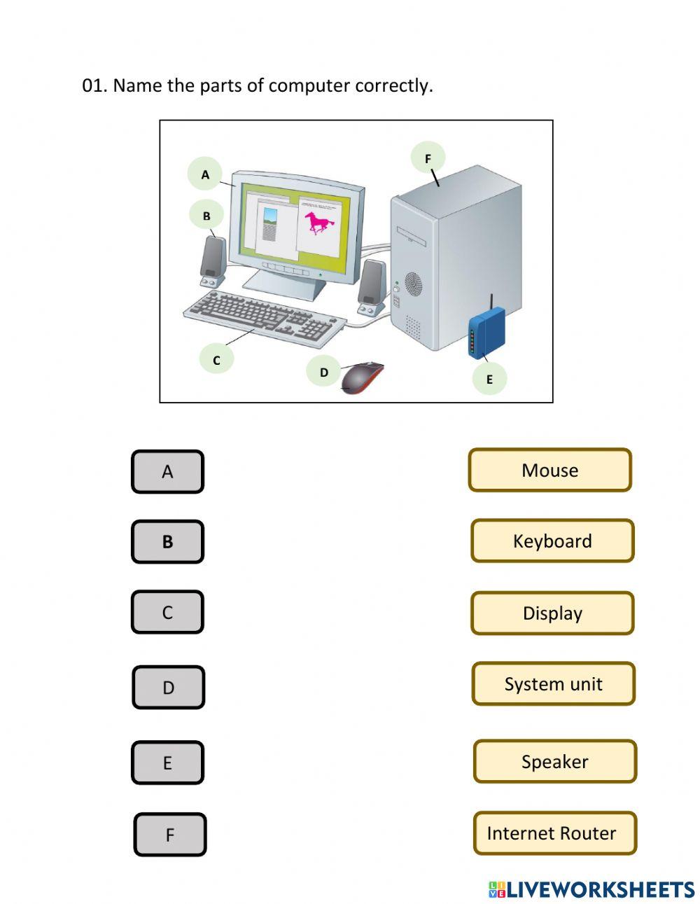 Parts of The Computer Worksheet, with Answer Keys by HajarTeachingTools