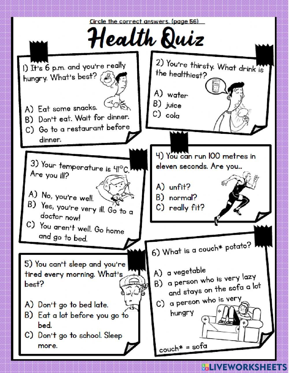 Health Quiz exercise | Live Worksheets
