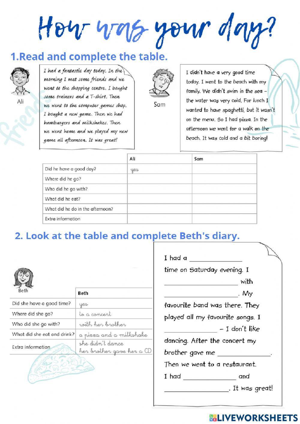 1242093 How was your day? IEM1 LiveWorksheets