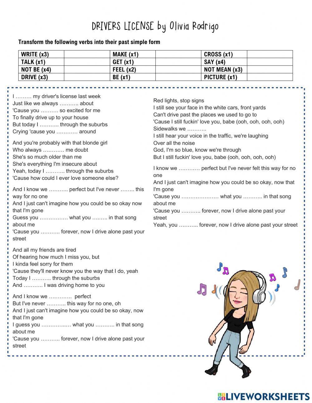 Driver's License - Olivia Rodrigo (PAST SIMPLE VERBS)