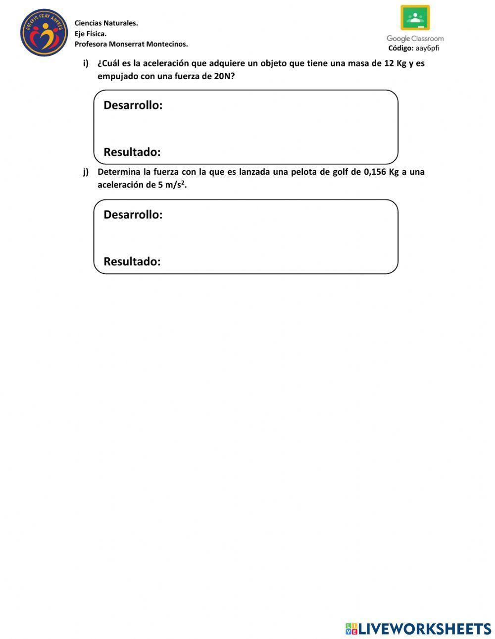 Guía trabajo autónomo: Fuerza