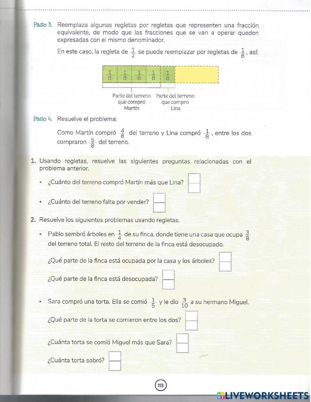 Problemas aditivos utilizando regletas