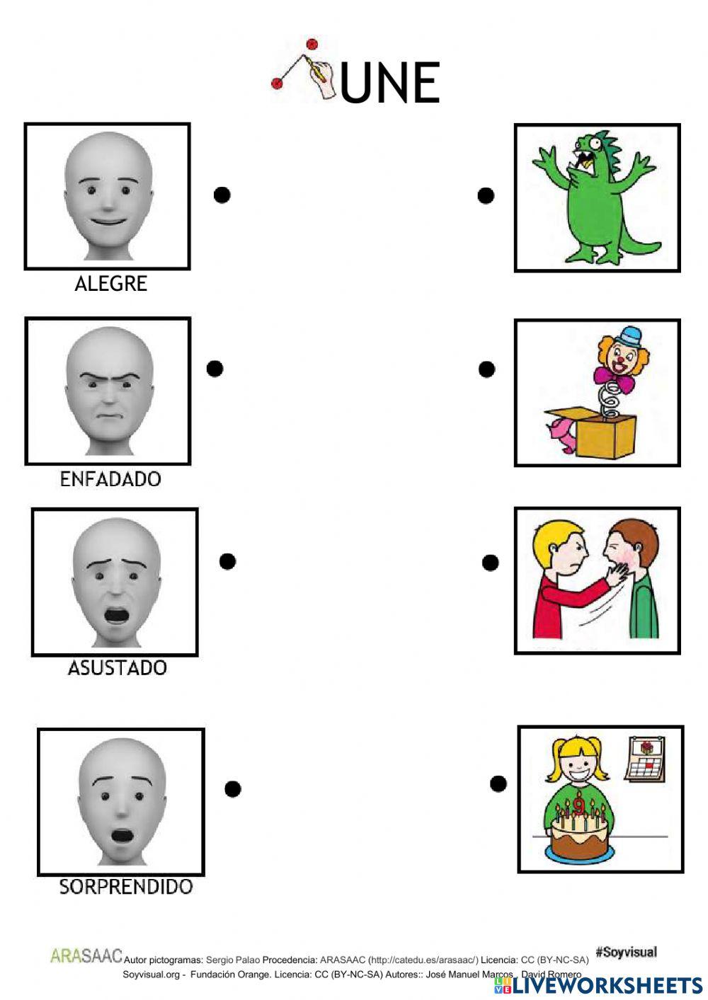 Une la emoción con la situación 1