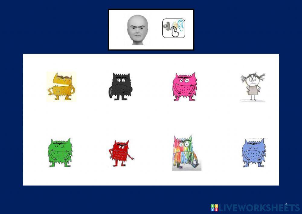 Asocia la expresión facial con el monstruo de colores 3