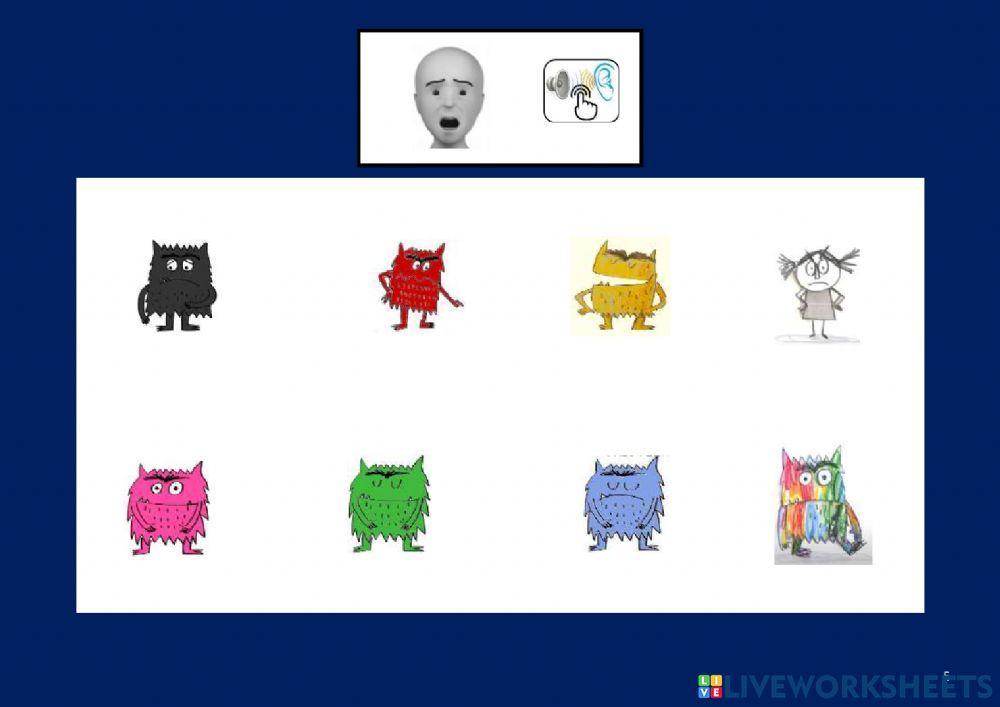 Asocia la expresión facial con el monstruo de colores 3