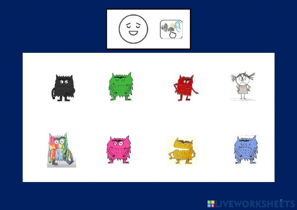 Asocia la expresión facial con el monstruo de colores 3