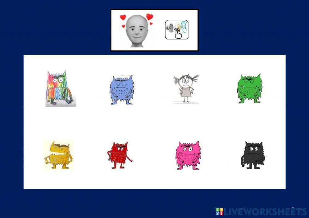 Asocia la expresión facial con el monstruo de colores 3