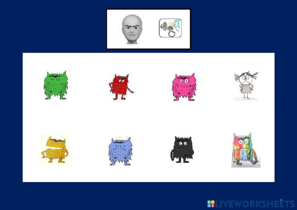 Asocia la expresión facial con el monstruo de colores 3