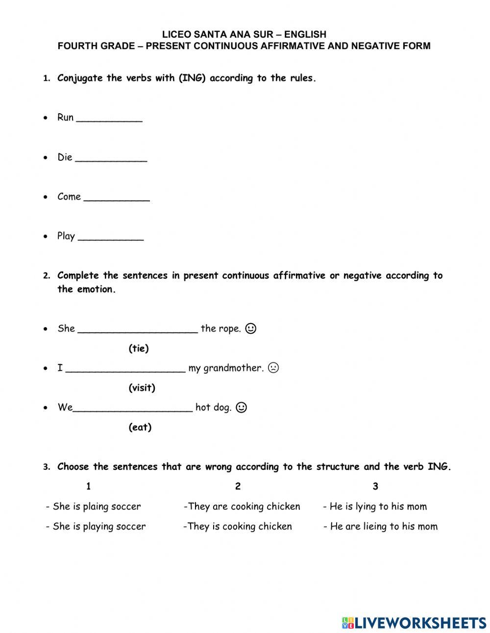 Present Continuous evaluation