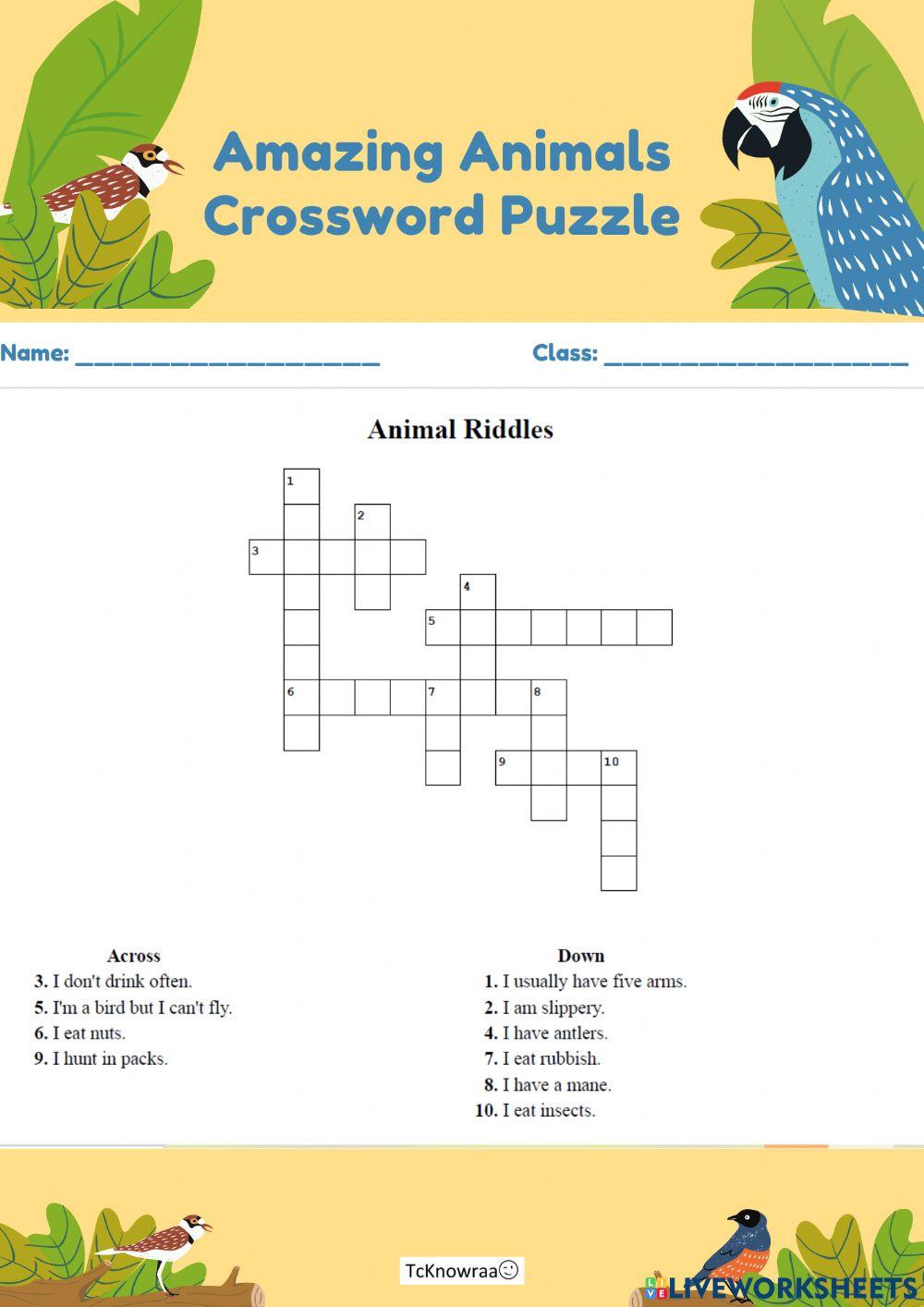 Amazing Animals Crossword Puzzle