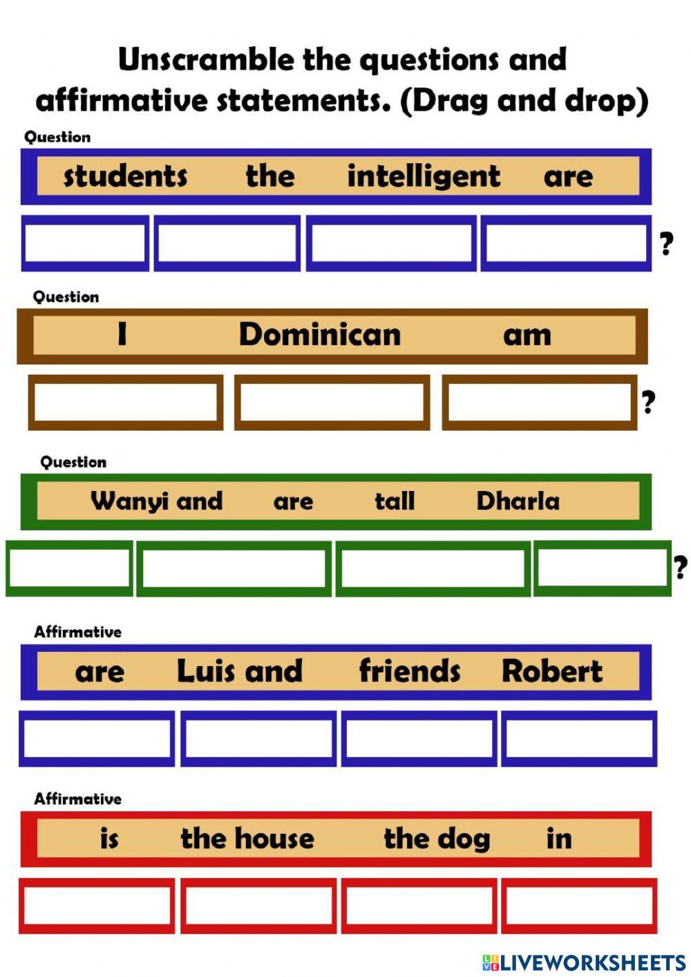 Questions and affirmative statements with be