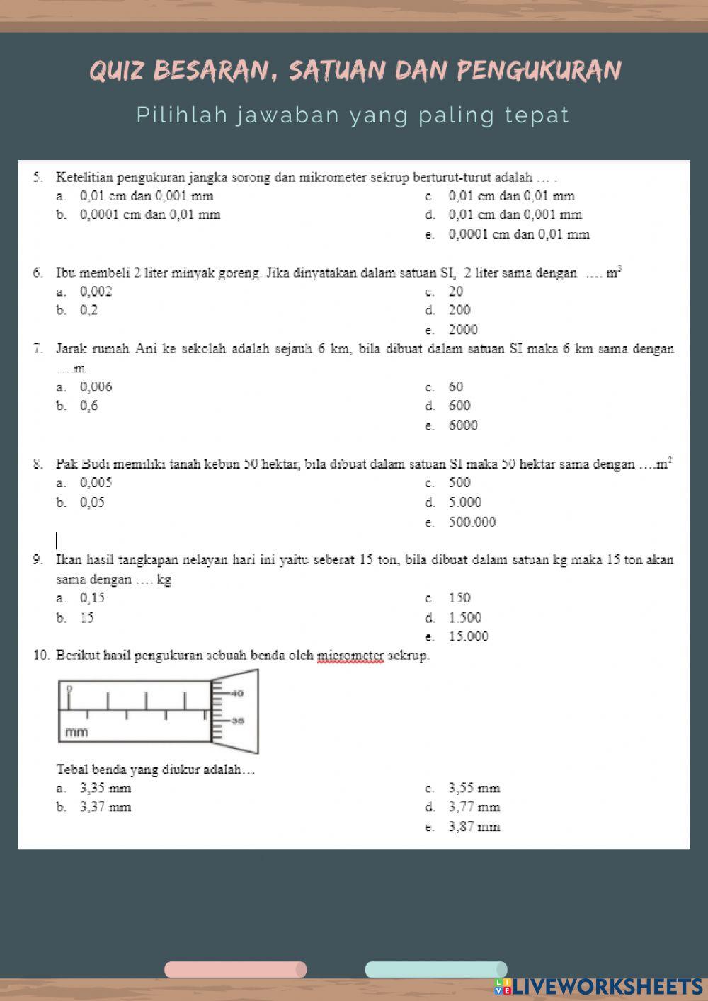 QUIZ Besaran, satuan, dan Pengukuran