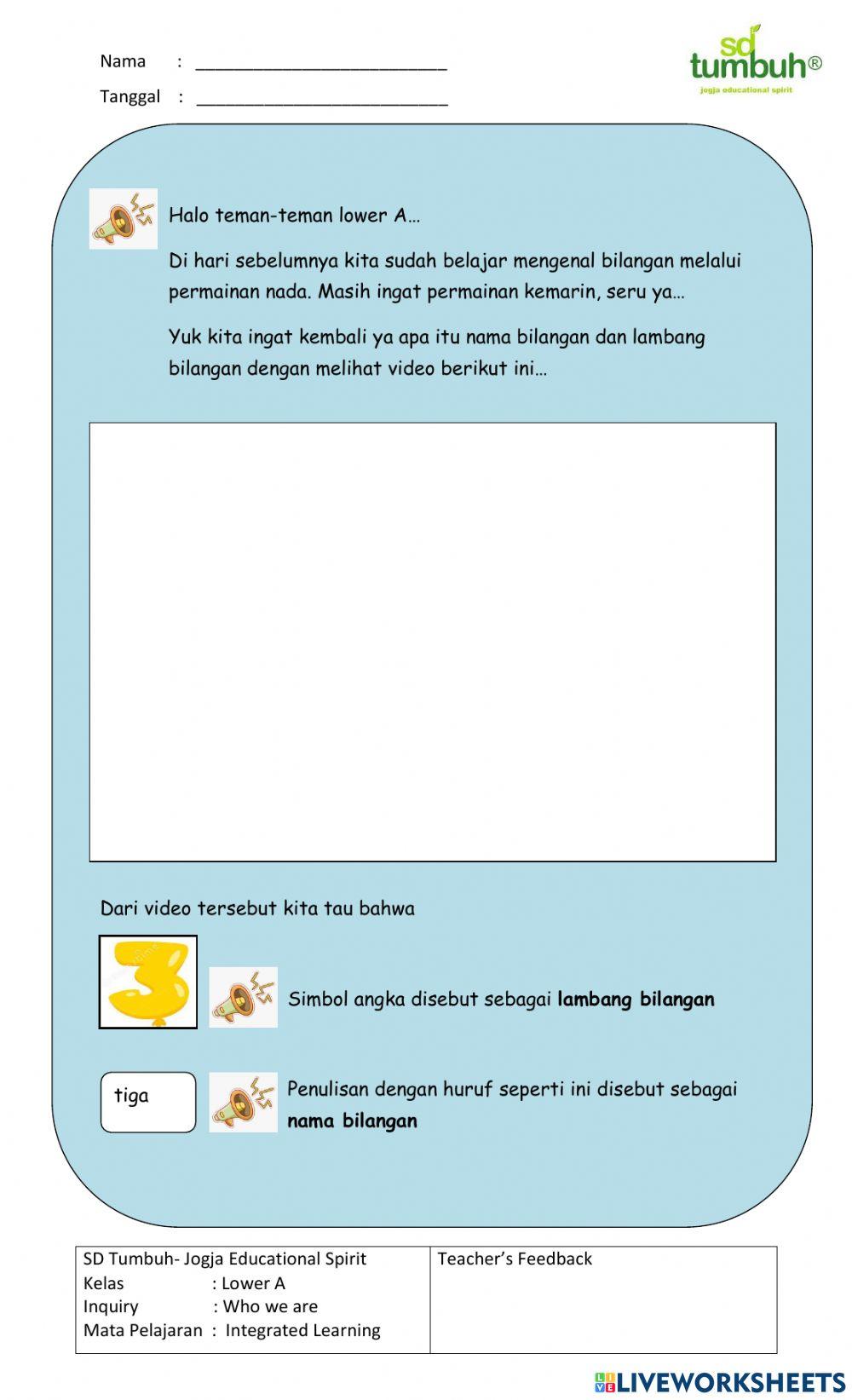 Integrated Learning-Mengenal bilangan 1-20