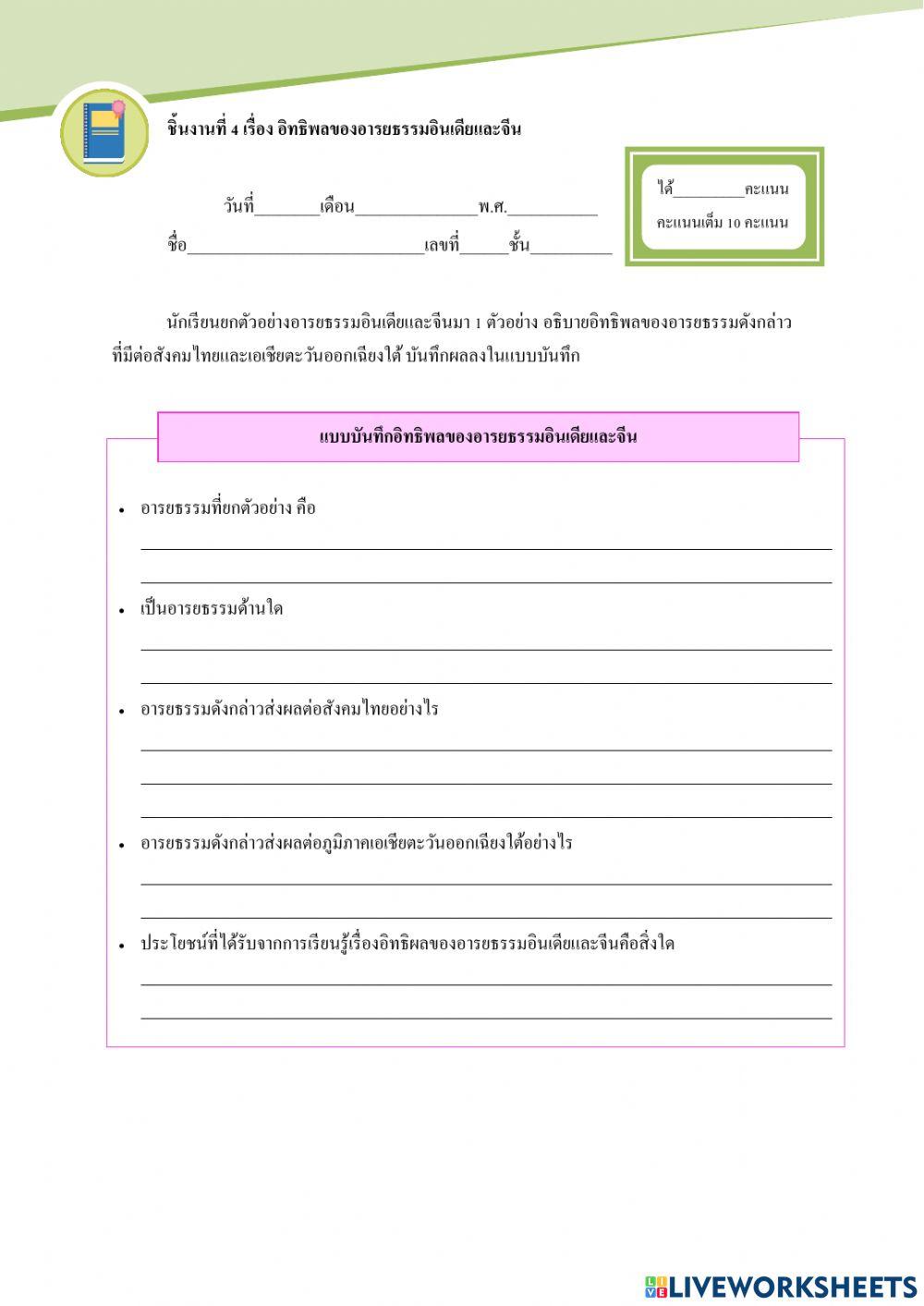 แบบบันทึกอิทธิพลของอารยธรรมอินเดียและจีน