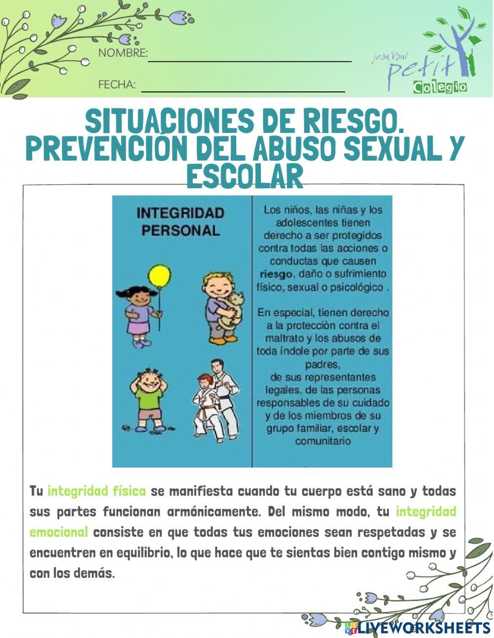 Situaciones de riesgo. Prevención del abuso sexual y escolar