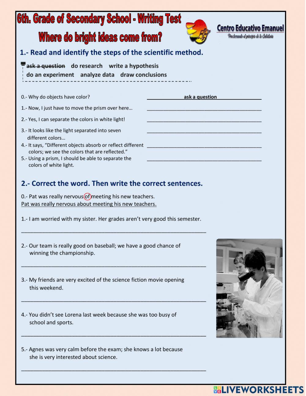 6th. Grade of Secondary School - Writing Test