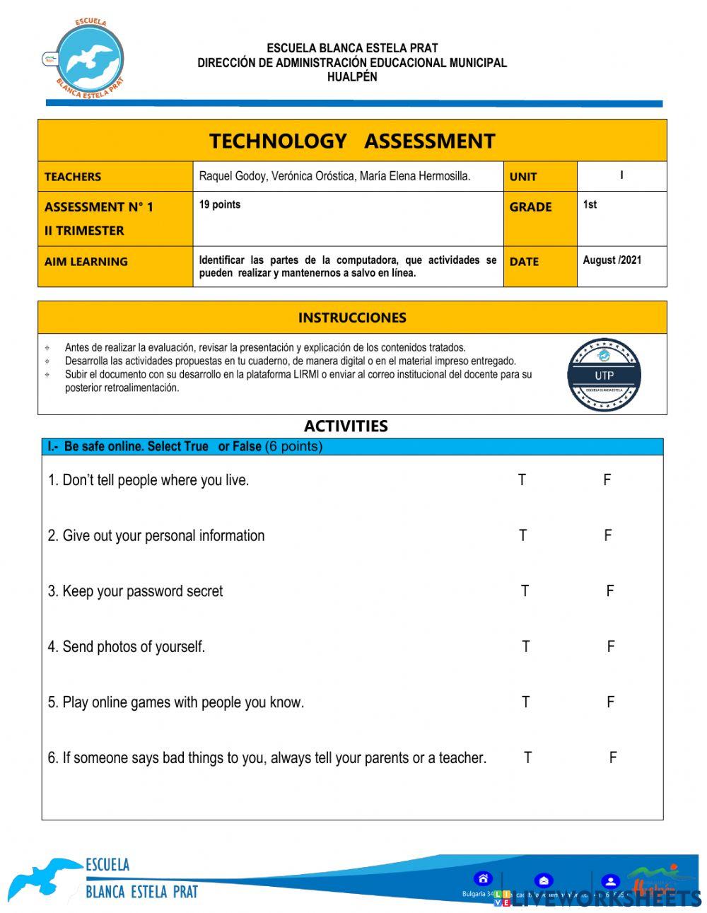 Assessment interactive worksheet for first grade | Live Worksheets