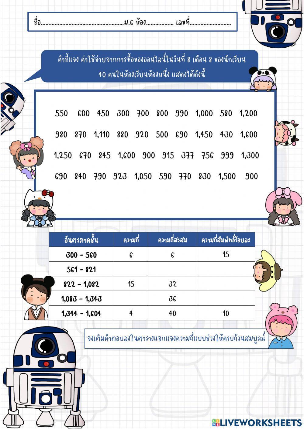 Quiz ตารางแจกแจงความถี่แบบแบ่งข้อมูลเป็นช่วง