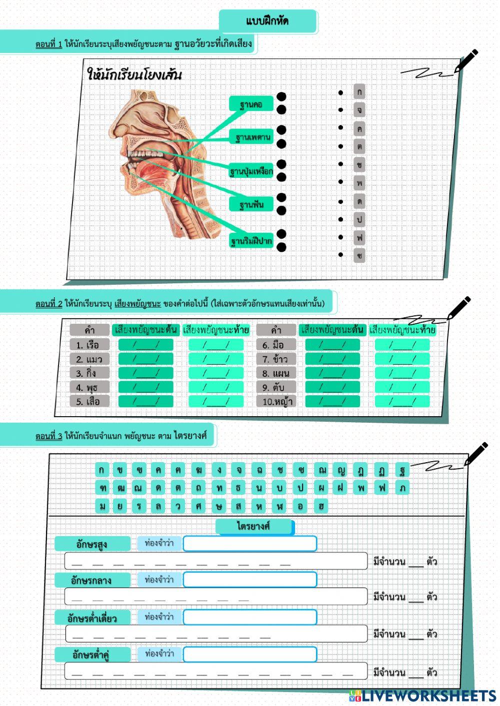 แบบฝึกหัดที่ 1.1 พยัญชนะต้นเดี่ยว