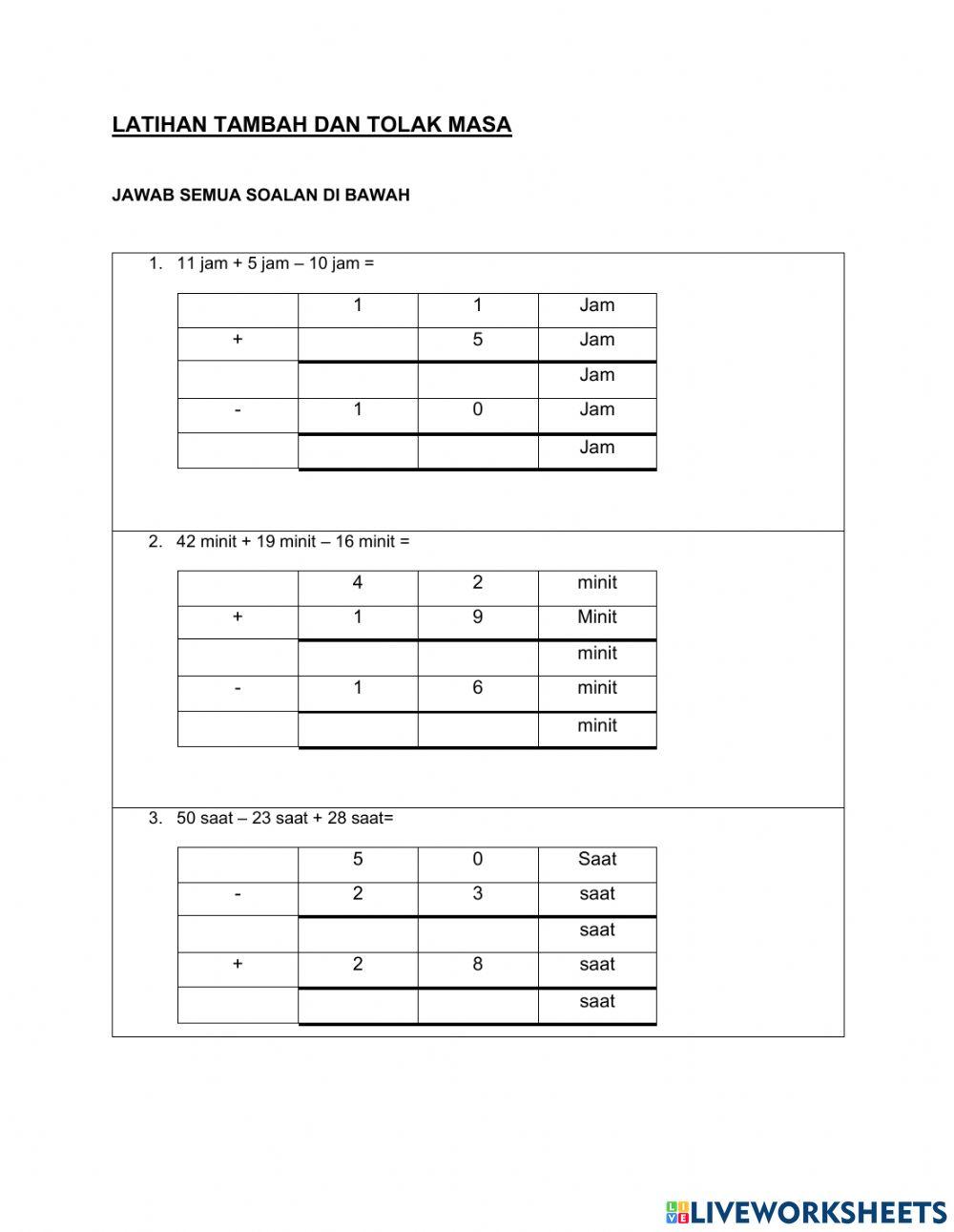 Latihan Tambah dan Tolak Masa