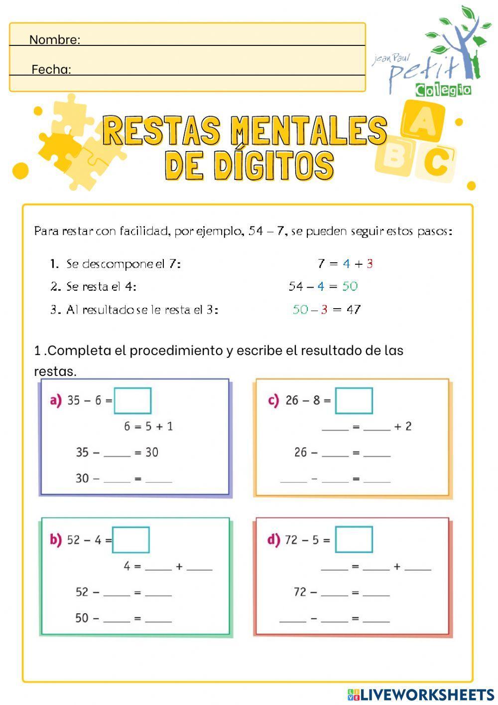 Restas Mentales de DIgitos