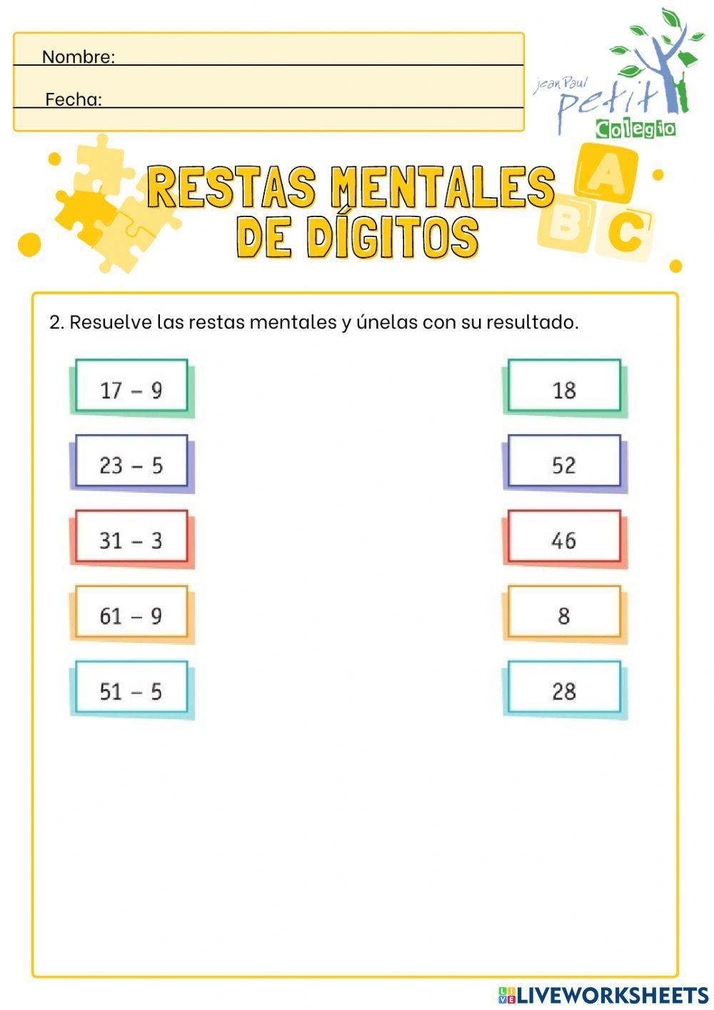 Restas Mentales de DIgitos