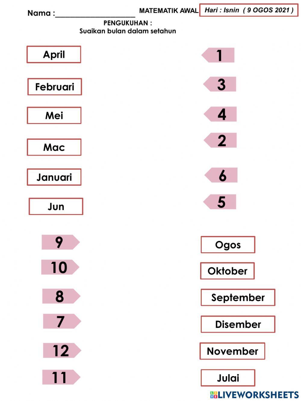 Nama-Nama Bulan exercise | Live Worksheets