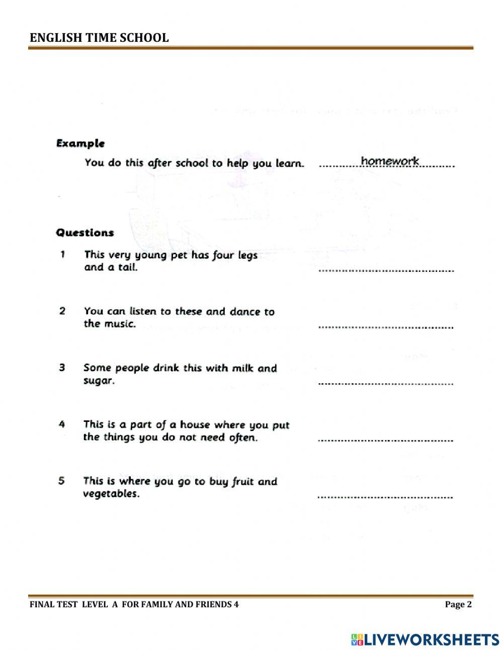 Midterm test-level A-FF4- Reading and writing