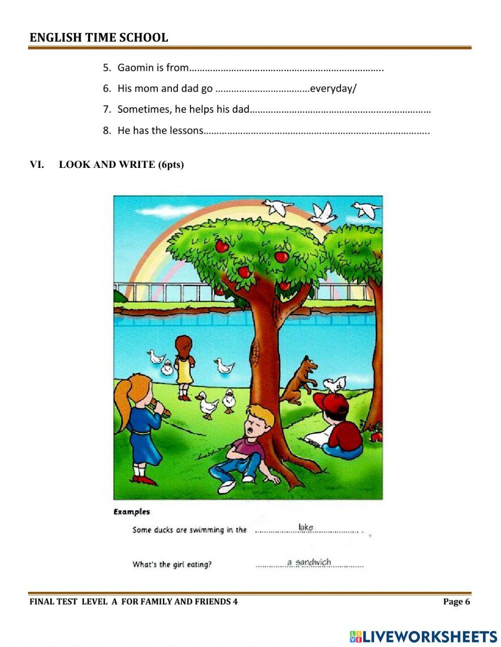 Midterm test-level A-FF4- Reading and writing