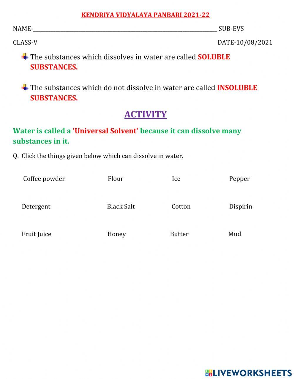Soluble and Insoluble Substances