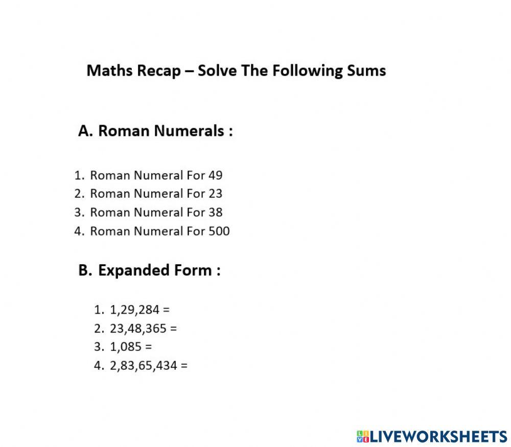 Math Sums - Solve The Following Sums 1245272