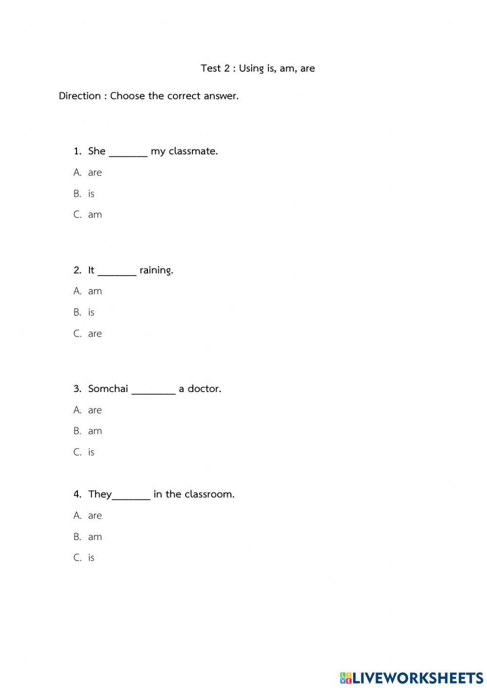 Test1,2 (is,am,are and Past simple tense)