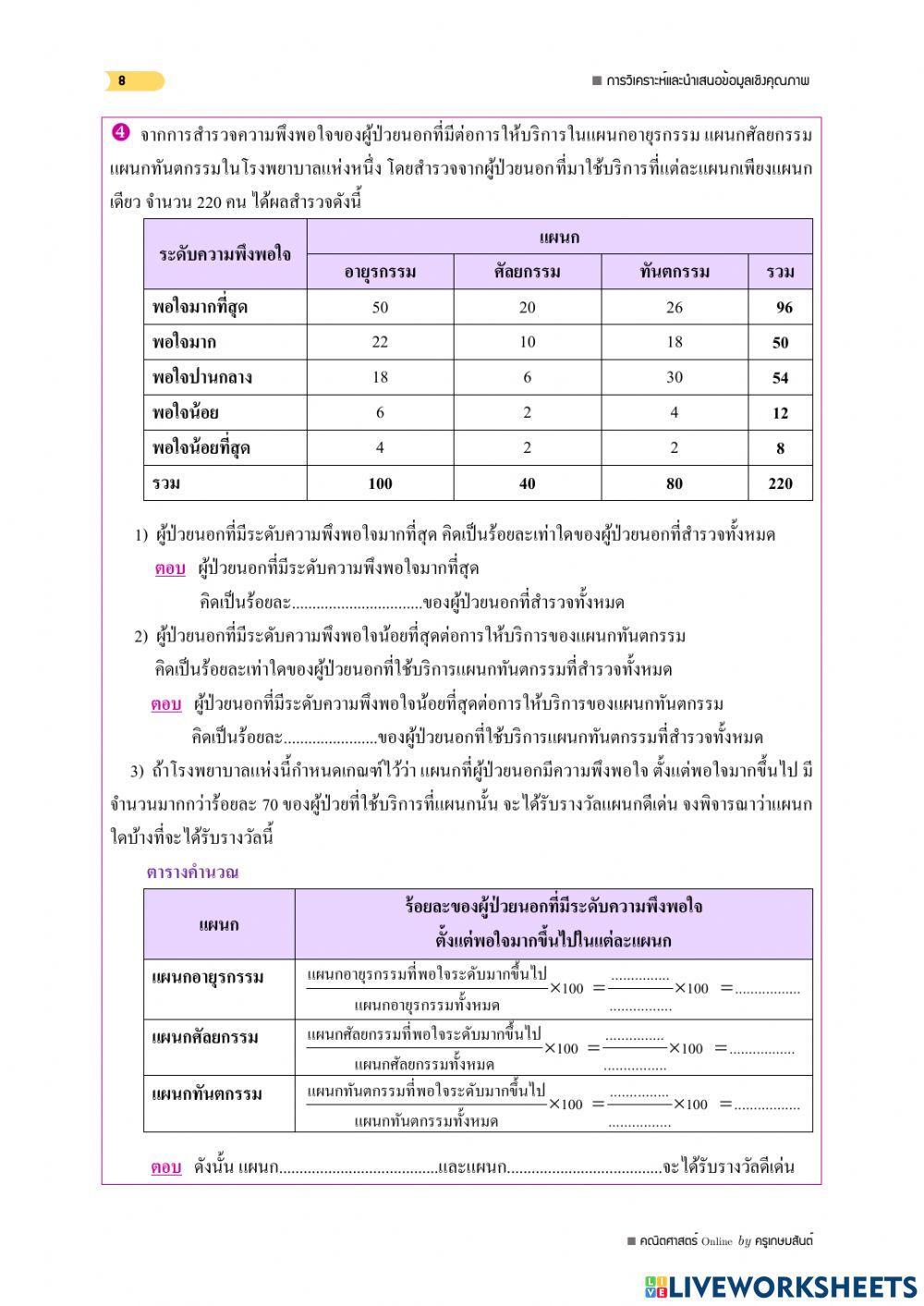 ใบงานที่ 2.1 - การวิเคราะห์และนำเสนอข้อมูลเชิงคุณภาพด้วยตาราง - ม.6