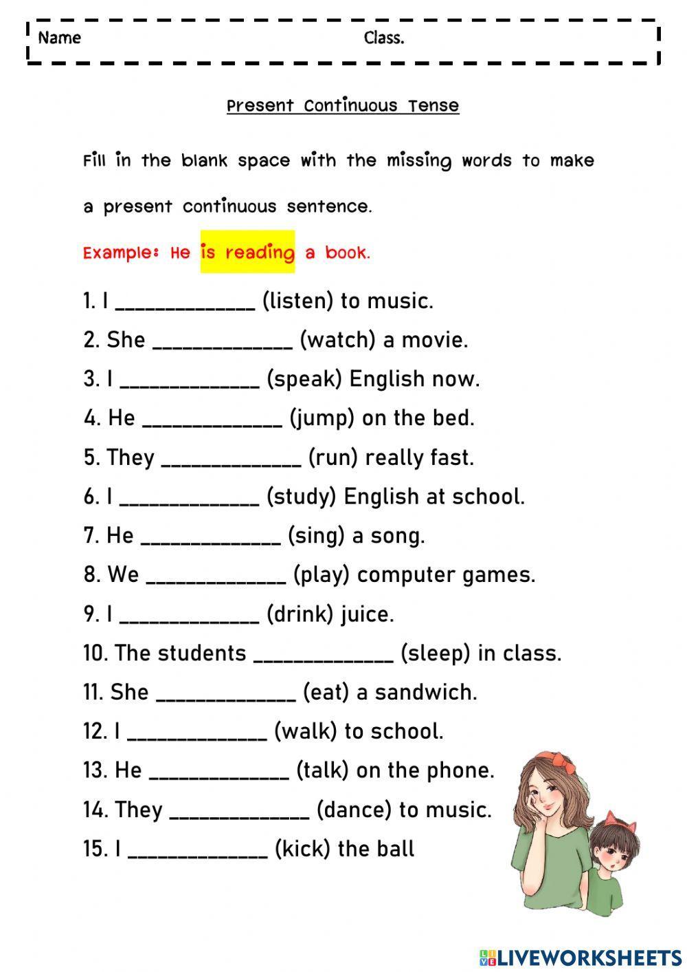 Present Continuous Tense activity for Grade 7-9 | Live Worksheets
