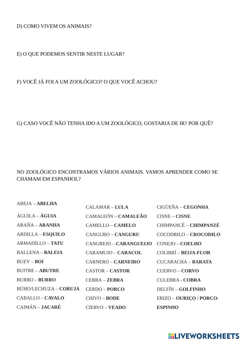 Los animales (6o ano)