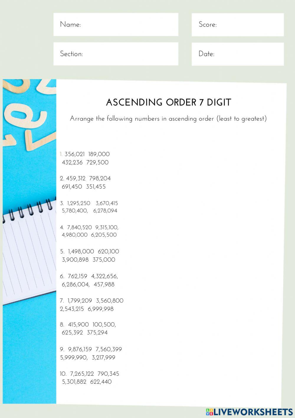 Ascending Order - 7 Digits