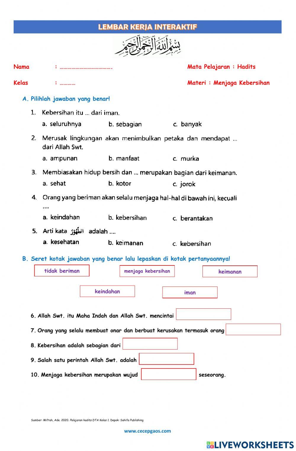 LKPD Interaktif Hadits Tentang Menjaga Kebersihan