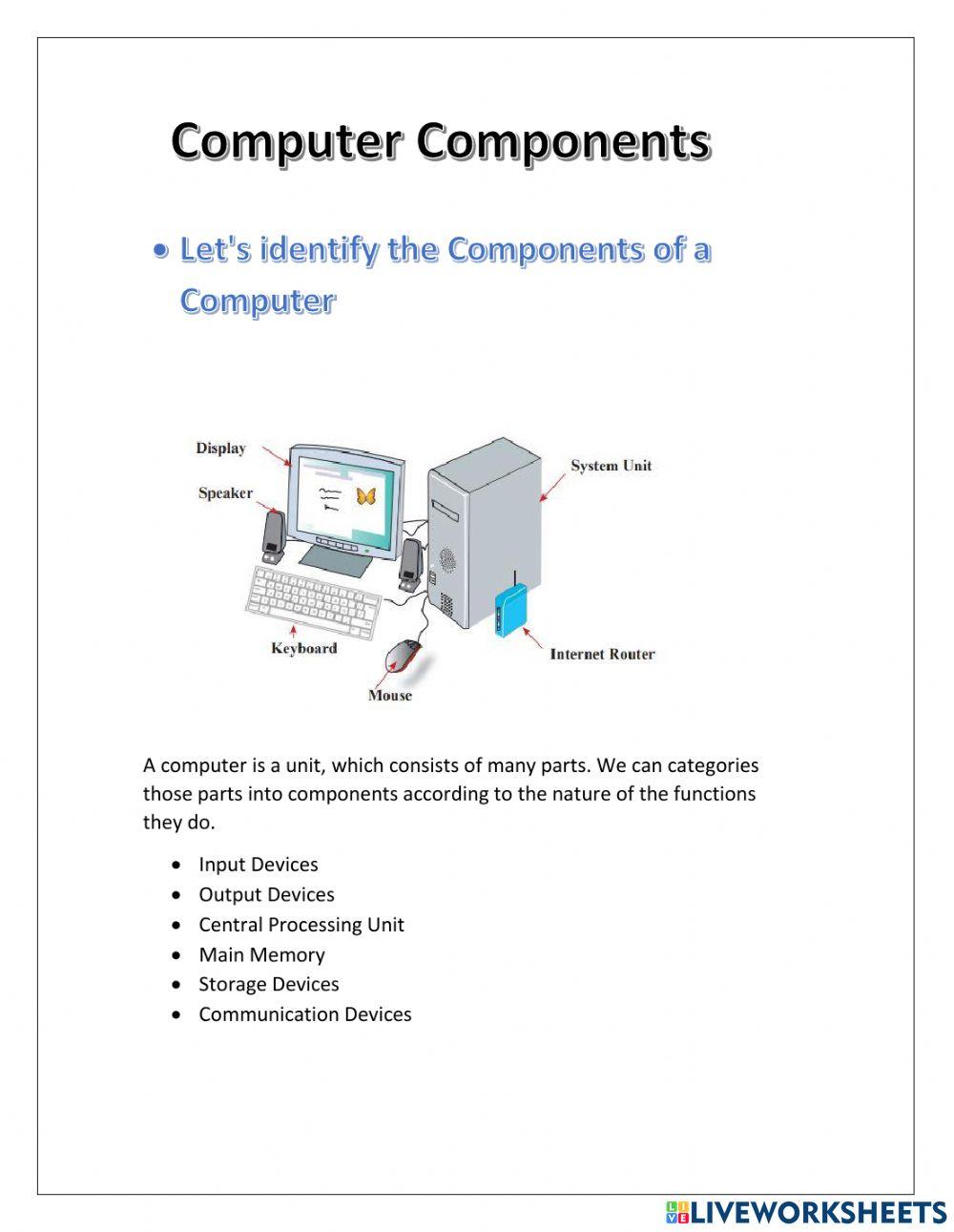 Computer components exercise | Live Worksheets